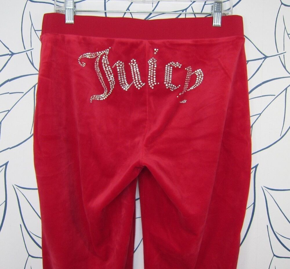 Juicy Couture Women’s Size M Bling Butt Velour Velvet Track Pants Red Y2K